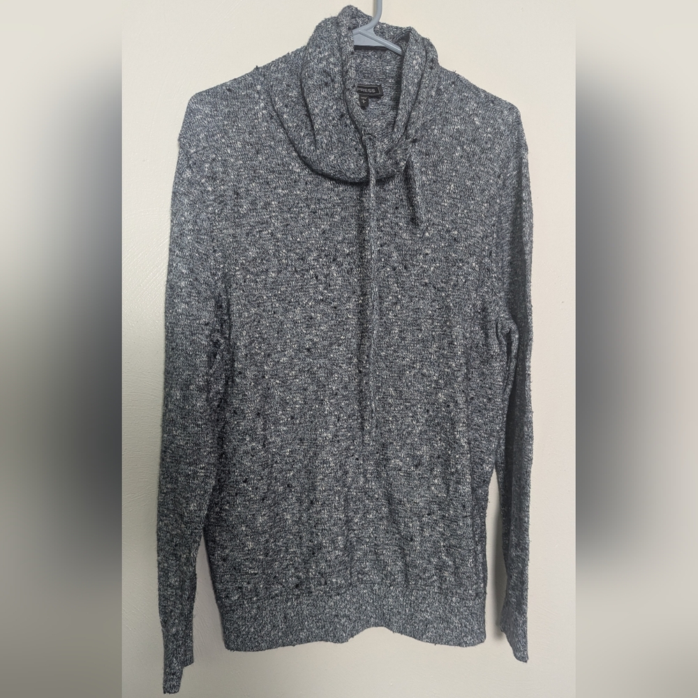 Express Pullover Sweater Adult large Heather Gray Ribbed Knit Cowl neck Mens